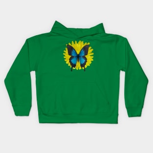 Dandelion Flower Blue Butterfly Kids Hoodie